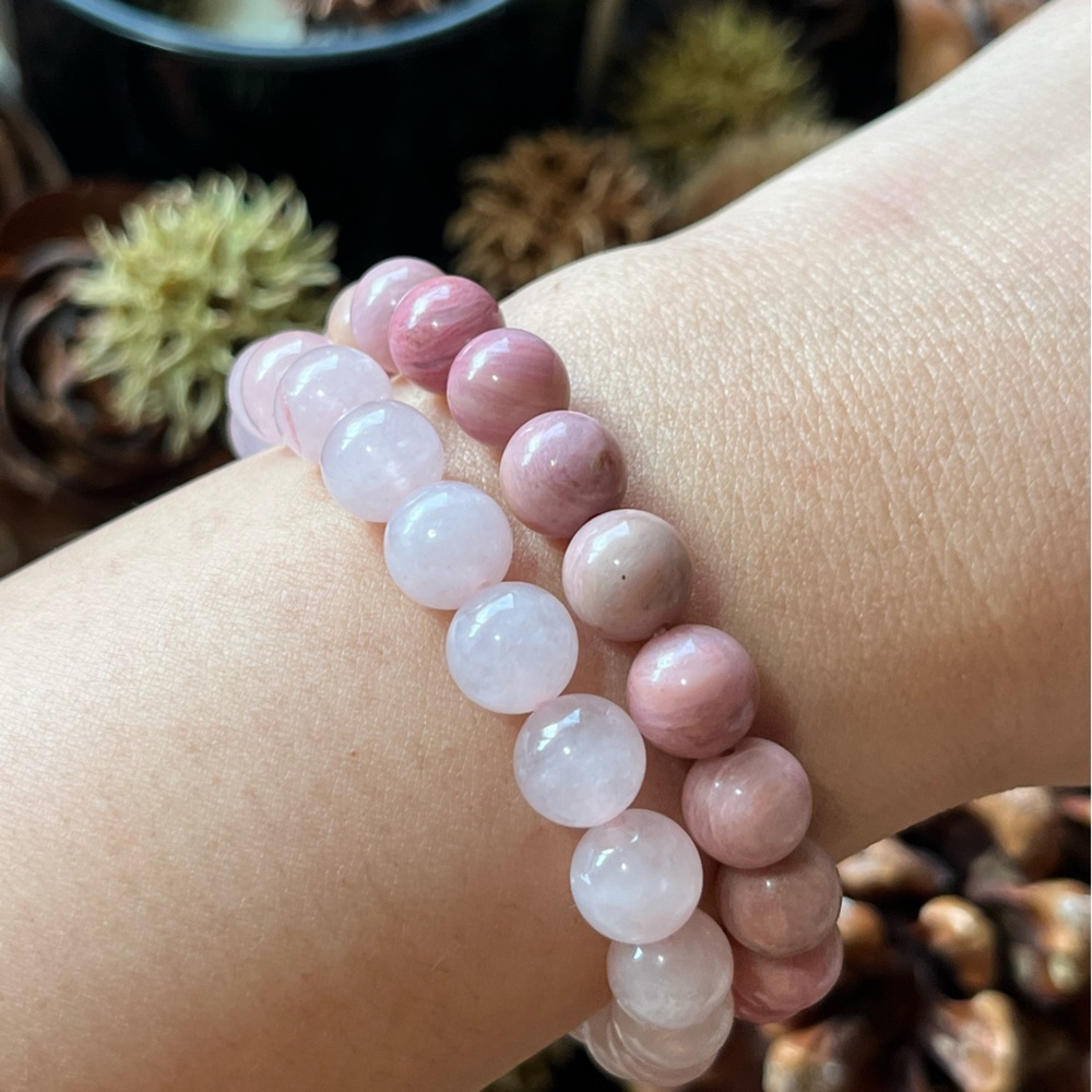 8mm natural rose quartz and rhodochrosite bracelet set